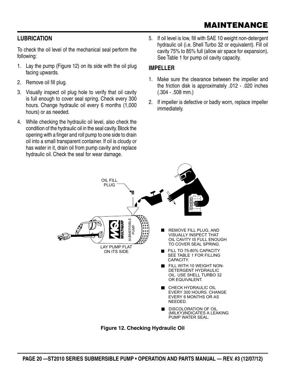 Maintenance | Multiquip Submersible Pump ST2010 Series User Manual | Page 20 / 38