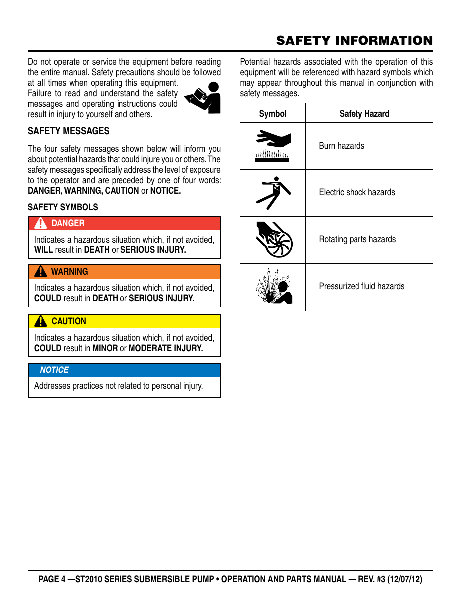 Safety information | Multiquip Submersible Pump ST2010 Series User Manual | Page 4 / 38