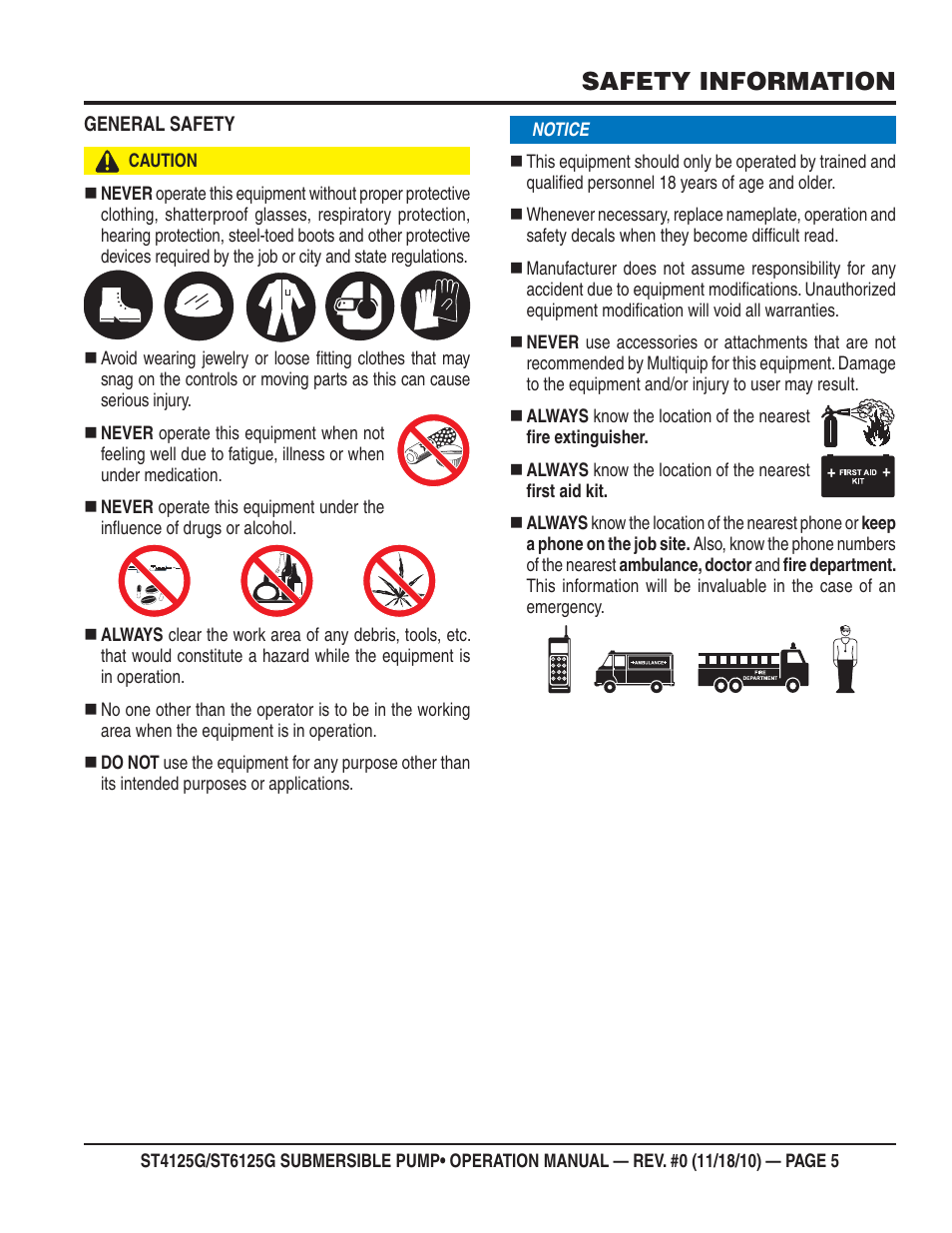 Safety information | Multiquip Submersible Pump ST4125G User Manual | Page 5 / 28