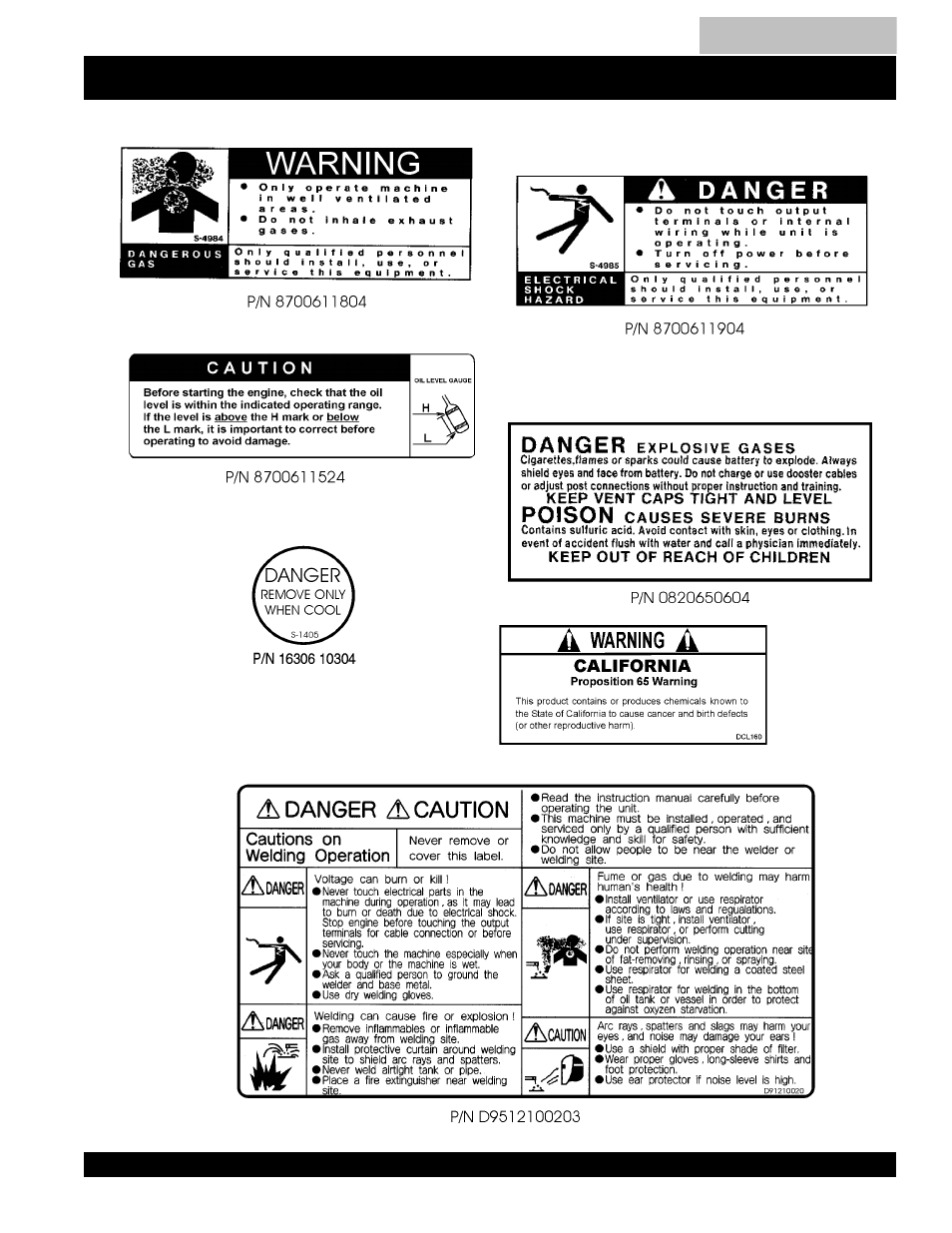 Operation and safety decals | Multiquip MQ Power Duelweld Welder/Ac Generator BLW-400SSW User Manual | Page 9 / 138