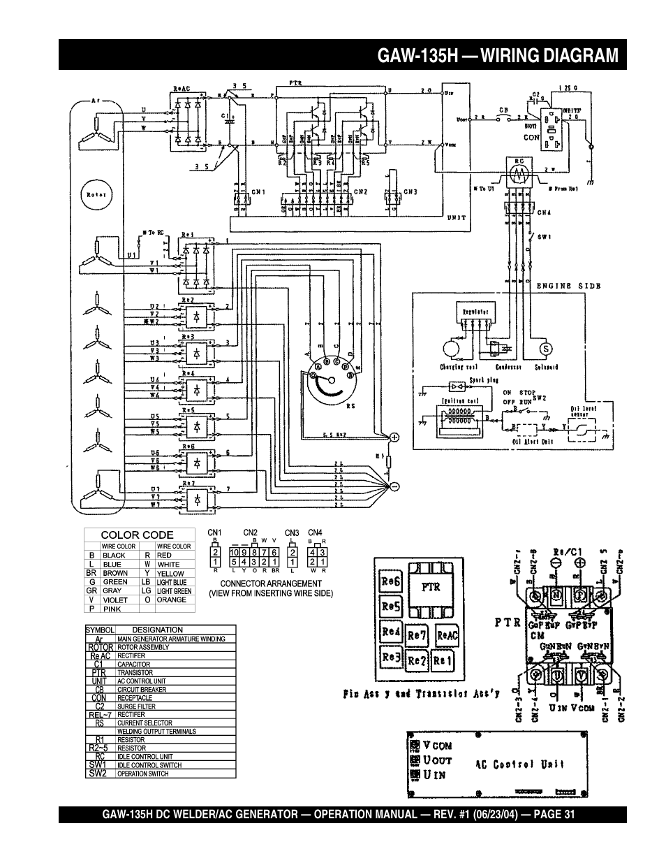 Gaw-135h — wiring diagram | Multiquip PORTABLE DC WELDER/AC GENERATOR (GASOLINE ENGINE) GAW-135H User Manual | Page 31 / 84