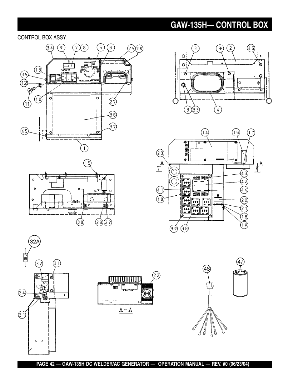 Gaw-135h— control box | Multiquip PORTABLE DC WELDER/AC GENERATOR (GASOLINE ENGINE) GAW-135H User Manual | Page 42 / 84