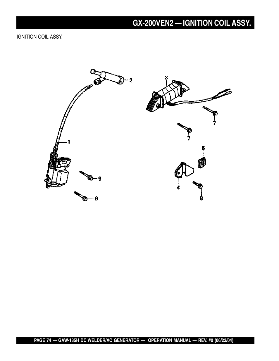 Gx-200ven2 — ignition coil assy | Multiquip PORTABLE DC WELDER/AC GENERATOR (GASOLINE ENGINE) GAW-135H User Manual | Page 74 / 84