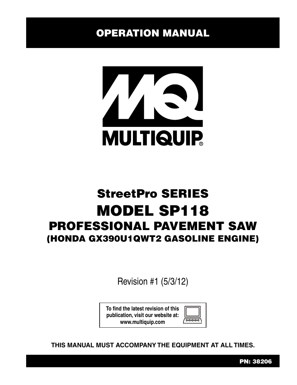 Multiquip StreetPro Professional Pavement Saw SP118 User Manual | 38 pages