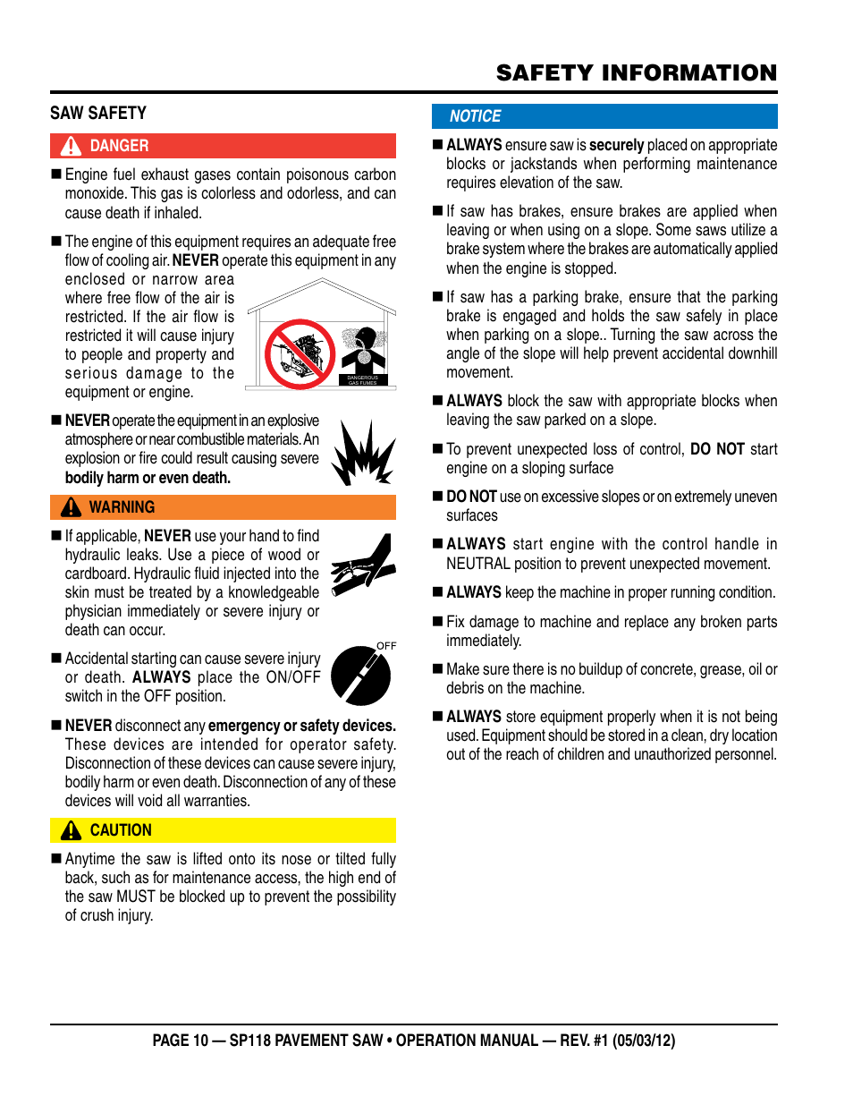 Safety information | Multiquip StreetPro Professional Pavement Saw SP118 User Manual | Page 10 / 38