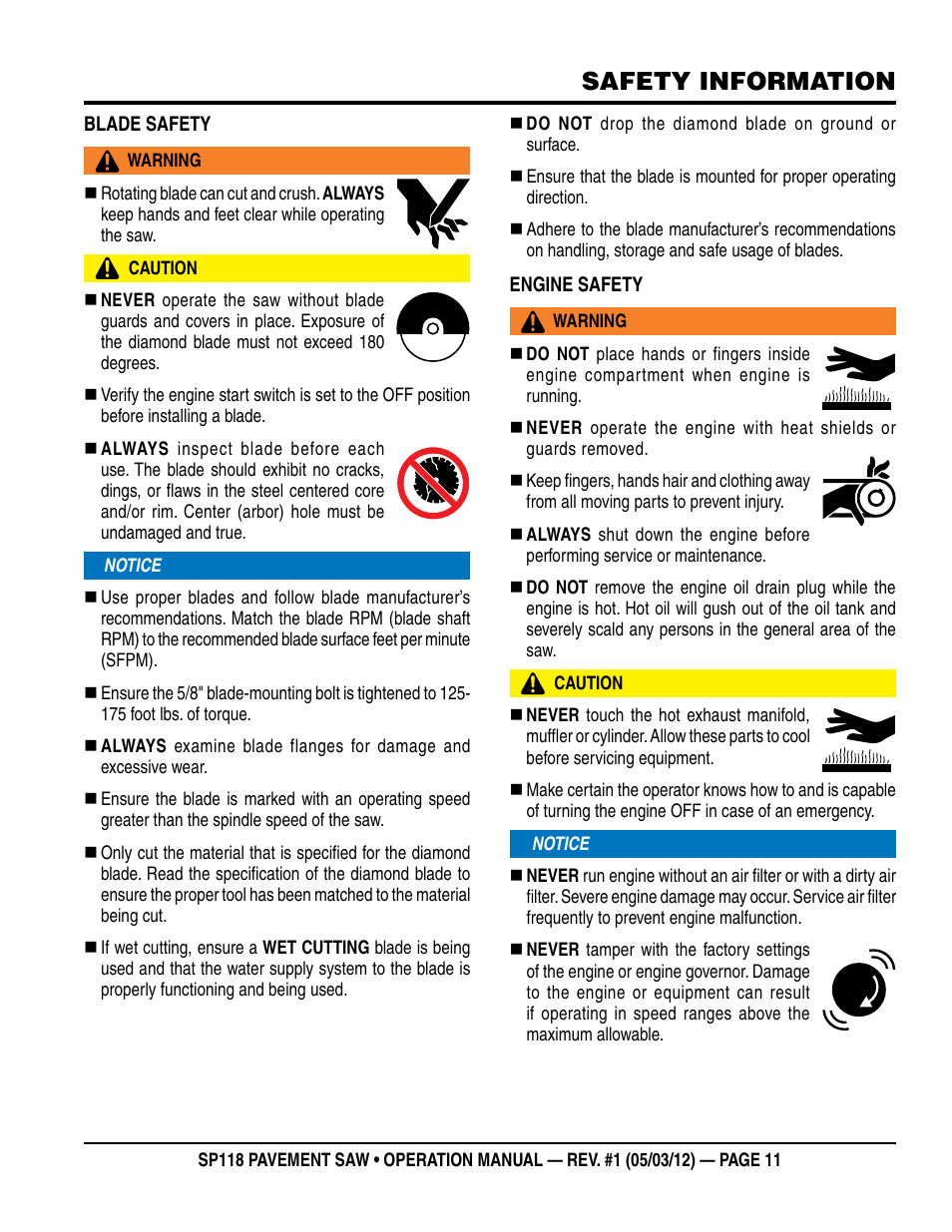 Safety information | Multiquip StreetPro Professional Pavement Saw SP118 User Manual | Page 11 / 38