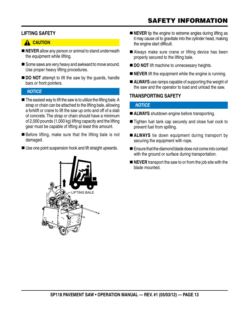 Safety information | Multiquip StreetPro Professional Pavement Saw SP118 User Manual | Page 13 / 38