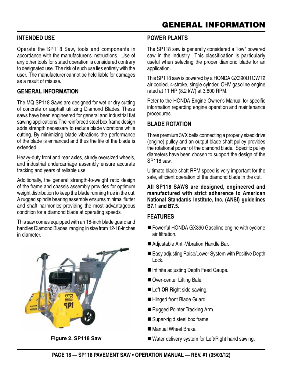 General information | Multiquip StreetPro Professional Pavement Saw SP118 User Manual | Page 18 / 38