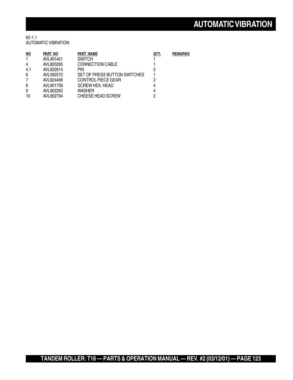 Automatic vibration | Multiquip Rammax Tandem Vibratory Roller T16 User Manual | Page 123 / 178