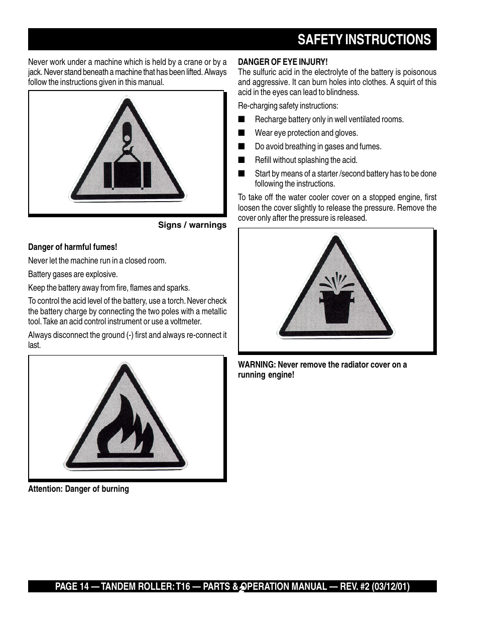 Safety instructions | Multiquip Rammax Tandem Vibratory Roller T16 User Manual | Page 14 / 178