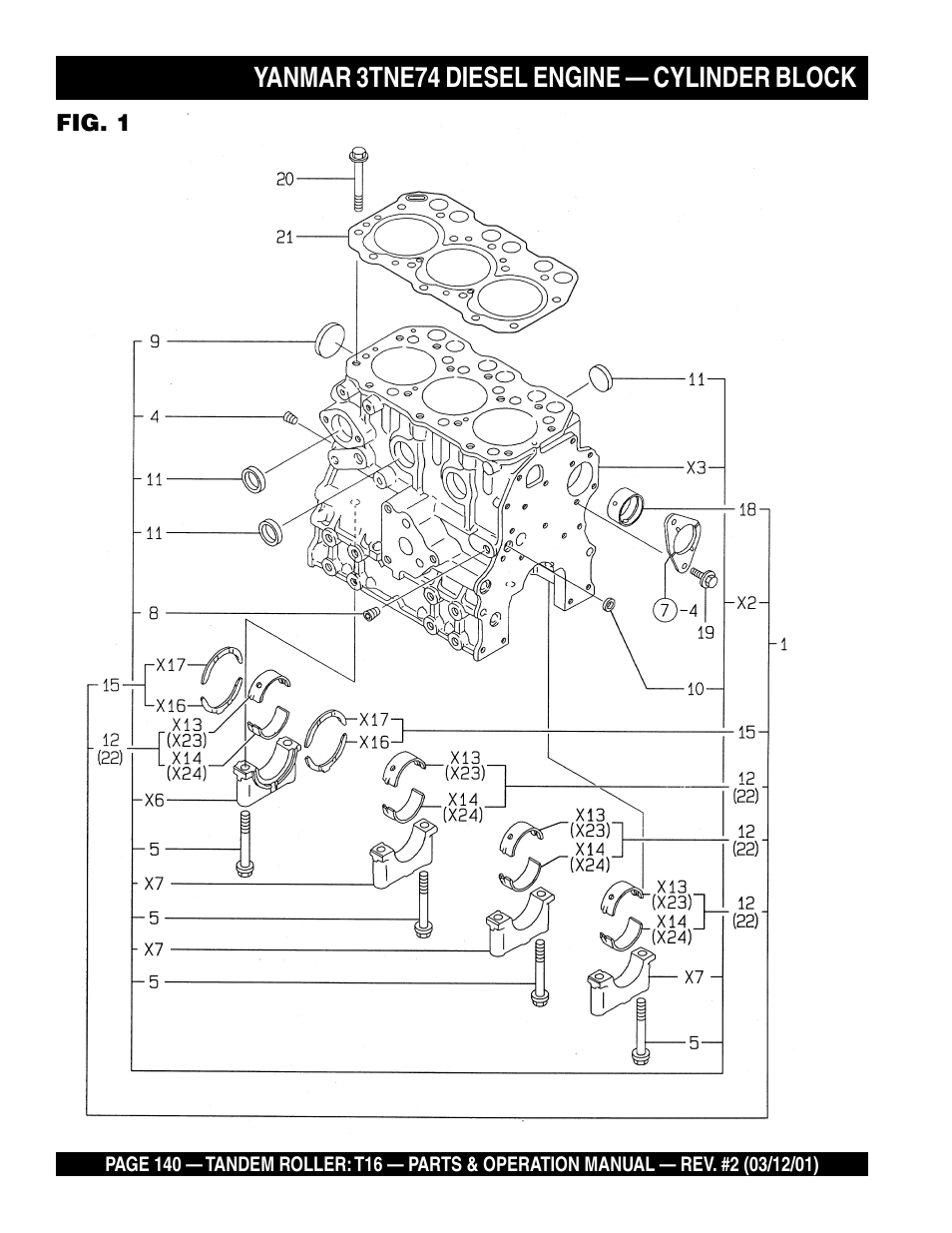 Yanmar 3tne74 diesel engine — cylinder block | Multiquip Rammax Tandem Vibratory Roller T16 User Manual | Page 140 / 178