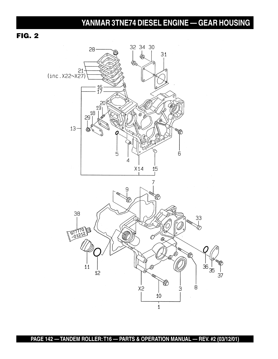 Yanmar 3tne74 diesel engine — gear housing | Multiquip Rammax Tandem Vibratory Roller T16 User Manual | Page 142 / 178