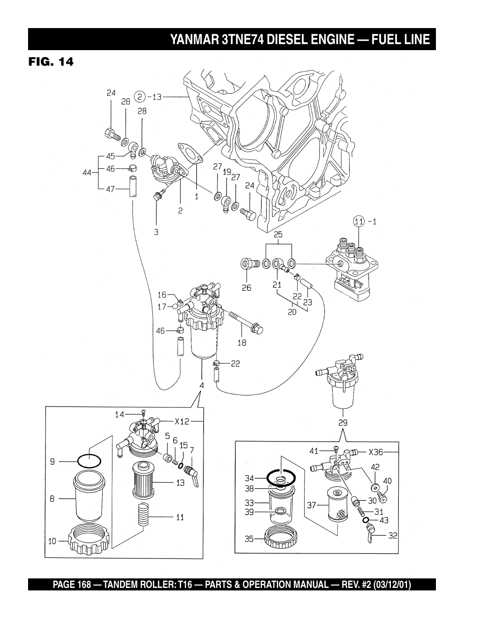 Yanmar 3tne74 diesel engine — fuel line | Multiquip Rammax Tandem Vibratory Roller T16 User Manual | Page 168 / 178