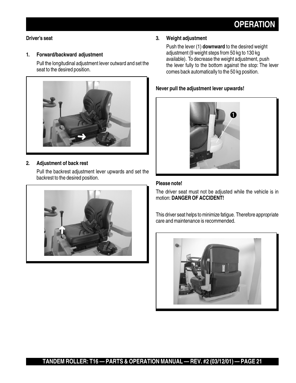 Operation | Multiquip Rammax Tandem Vibratory Roller T16 User Manual | Page 21 / 178