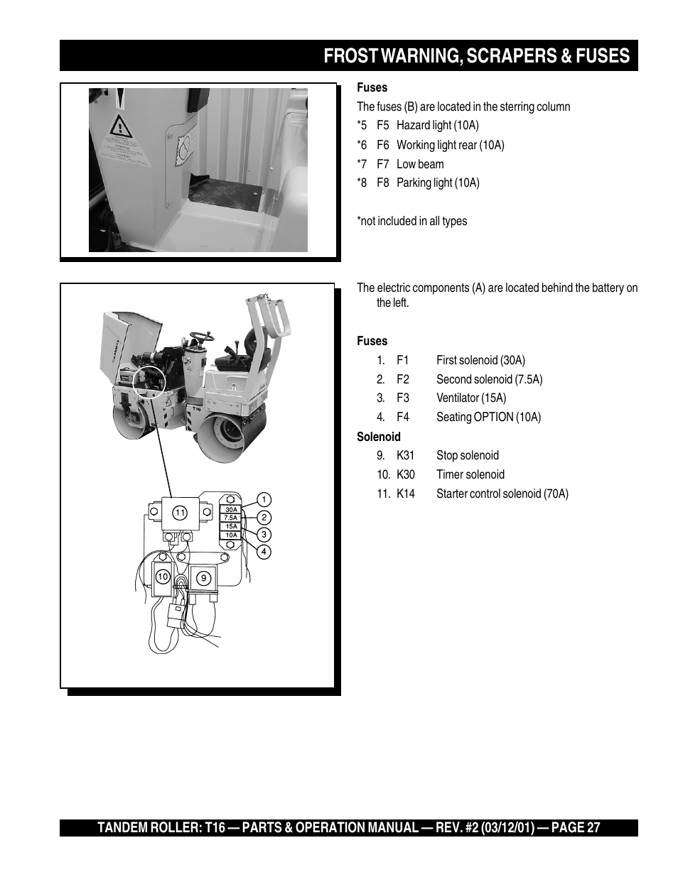 Frost warning, scrapers & fuses | Multiquip Rammax Tandem Vibratory Roller T16 User Manual | Page 27 / 178