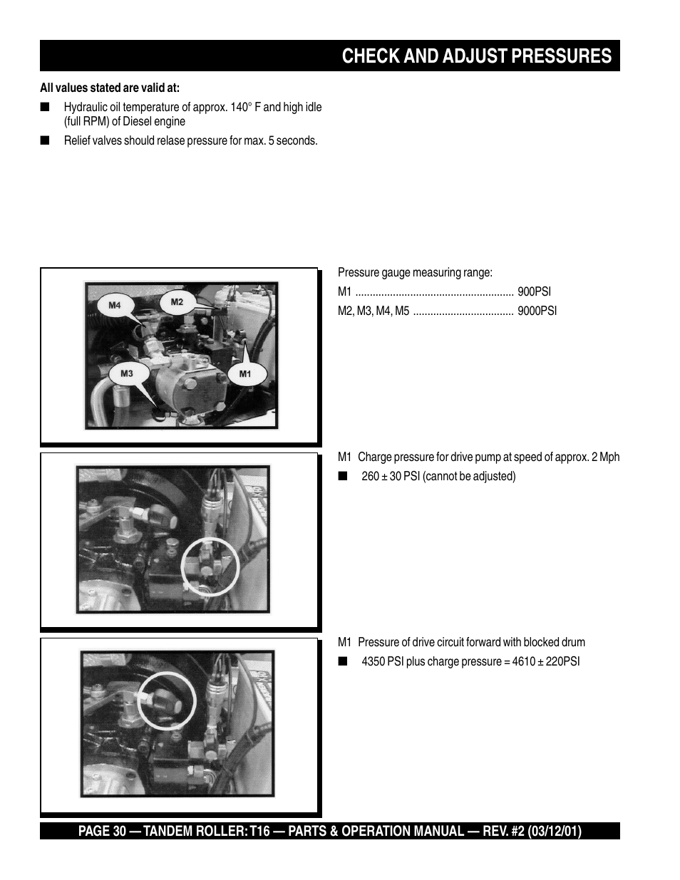 Check and adjust pressures | Multiquip Rammax Tandem Vibratory Roller T16 User Manual | Page 30 / 178