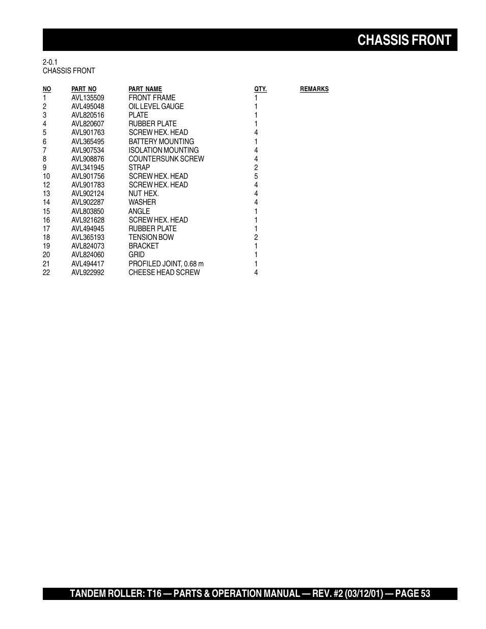 Chassis front | Multiquip Rammax Tandem Vibratory Roller T16 User Manual | Page 53 / 178