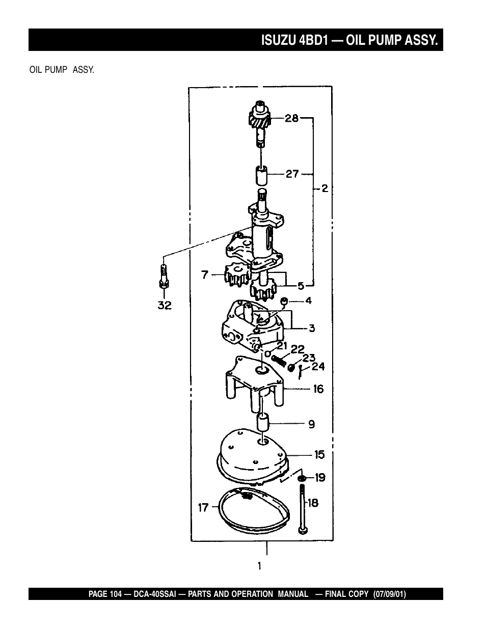 Isuzu 4bd1 — oil pump assy | Multiquip MQ POWER WHISPERWATTTM GENERATOR DCA-40SSAI User Manual | Page 104 / 140