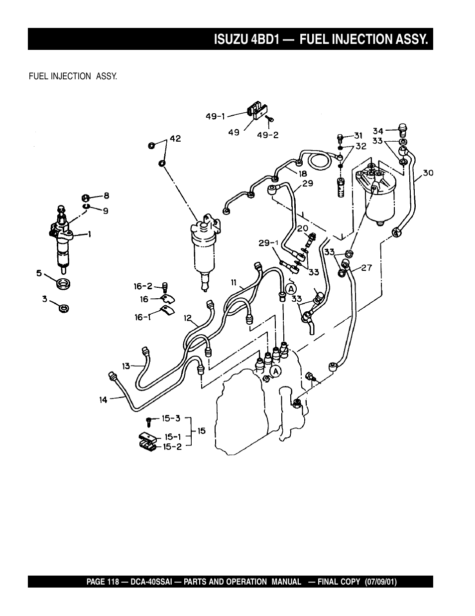 Isuzu 4bd1 — fuel injection assy | Multiquip MQ POWER WHISPERWATTTM GENERATOR DCA-40SSAI User Manual | Page 118 / 140