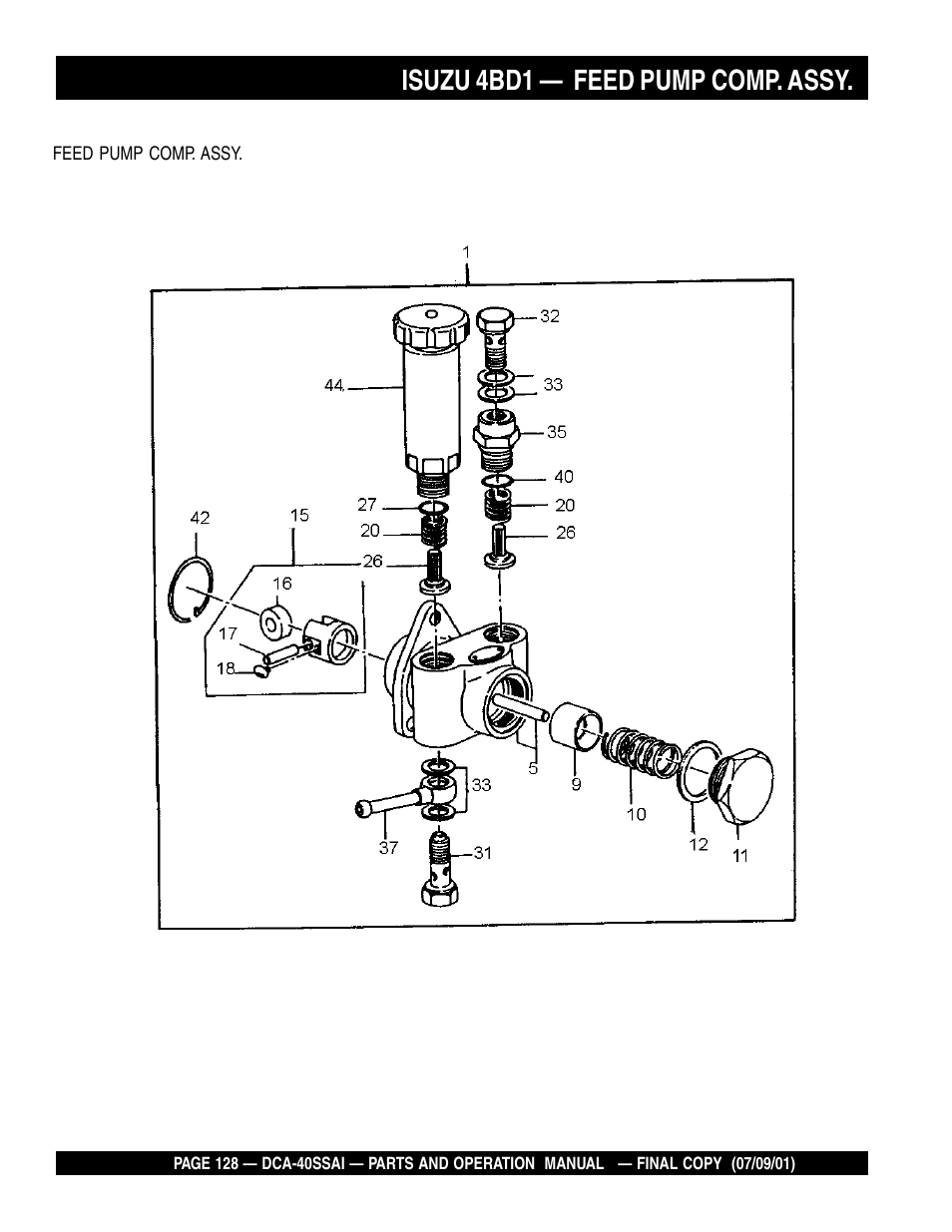 Isuzu 4bd1 — feed pump comp. assy | Multiquip MQ POWER WHISPERWATTTM GENERATOR DCA-40SSAI User Manual | Page 128 / 140