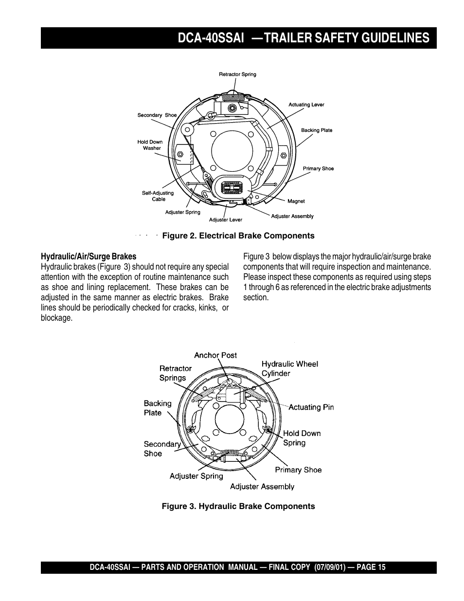 Dca-40ssai — trailer safety guidelines | Multiquip MQ POWER WHISPERWATTTM GENERATOR DCA-40SSAI User Manual | Page 15 / 140