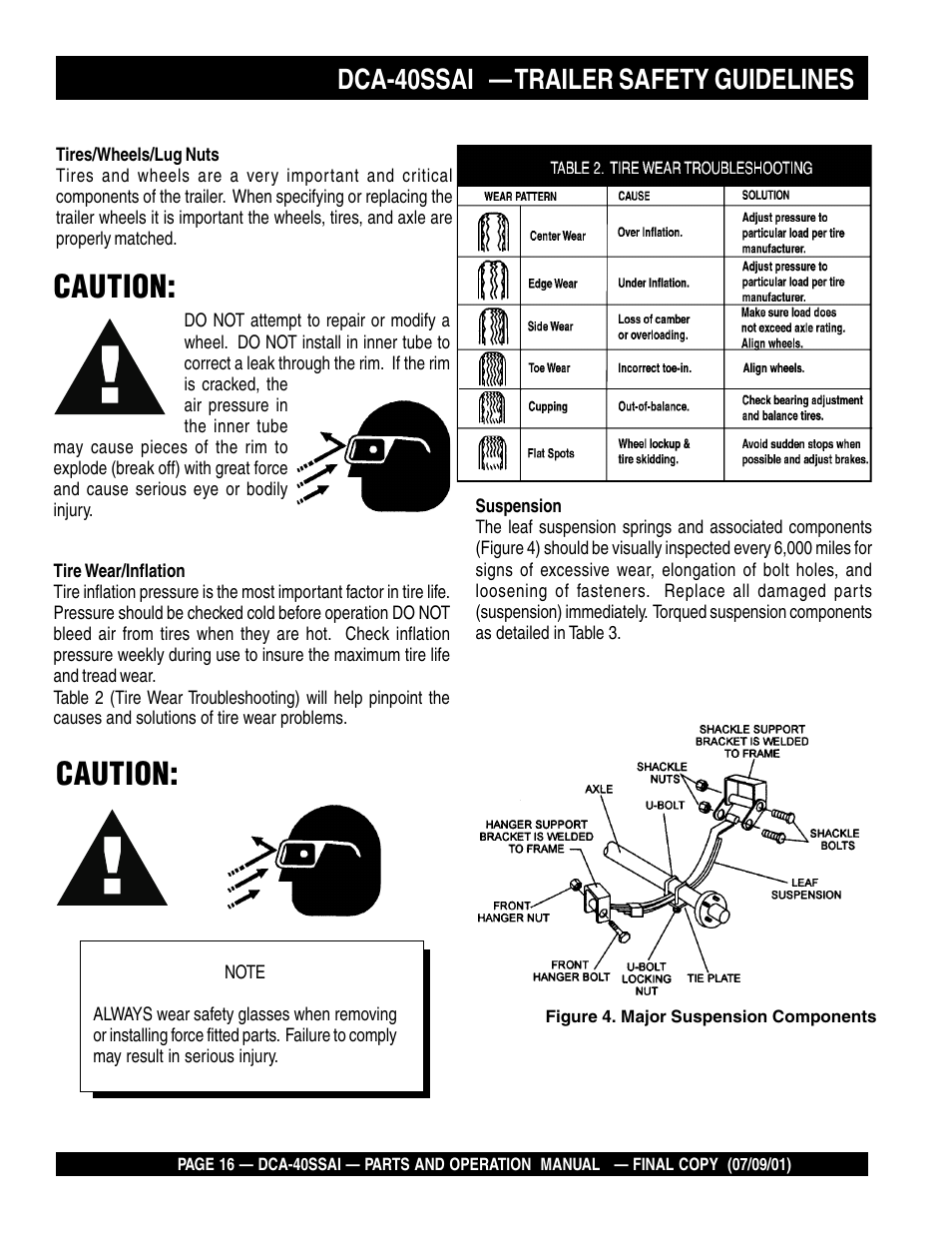 Caution, Dca-40ssai — trailer safety guidelines | Multiquip MQ POWER WHISPERWATTTM GENERATOR DCA-40SSAI User Manual | Page 16 / 140