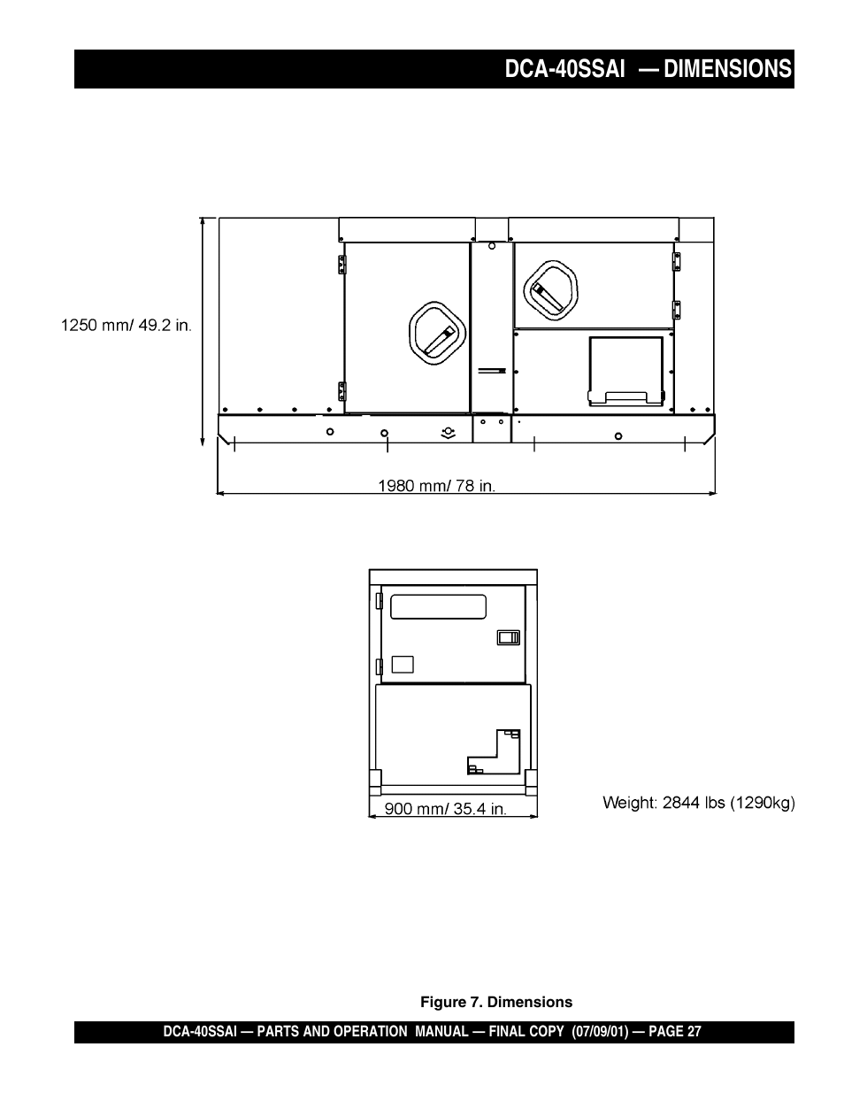 Dca-40ssai — dimensions | Multiquip MQ POWER WHISPERWATTTM GENERATOR DCA-40SSAI User Manual | Page 27 / 140