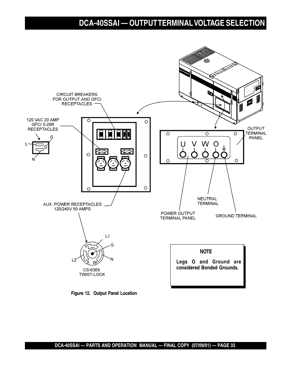 Dca-40ssai, Dca-40ssai — output terminal voltage selection | Multiquip MQ POWER WHISPERWATTTM GENERATOR DCA-40SSAI User Manual | Page 33 / 140