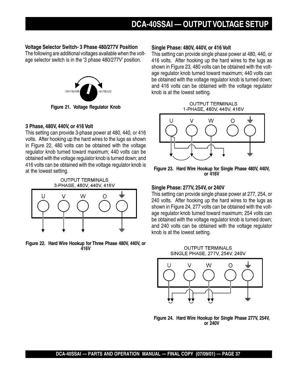 Dca-40ssai — output voltage setup | Multiquip MQ POWER WHISPERWATTTM GENERATOR DCA-40SSAI User Manual | Page 37 / 140