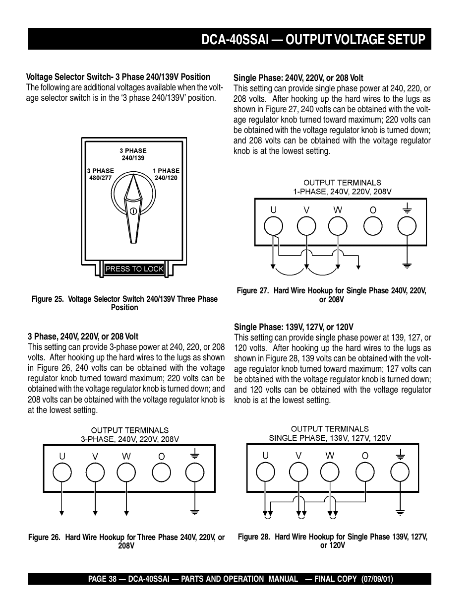 Dca-40ssai — output voltage setup | Multiquip MQ POWER WHISPERWATTTM GENERATOR DCA-40SSAI User Manual | Page 38 / 140