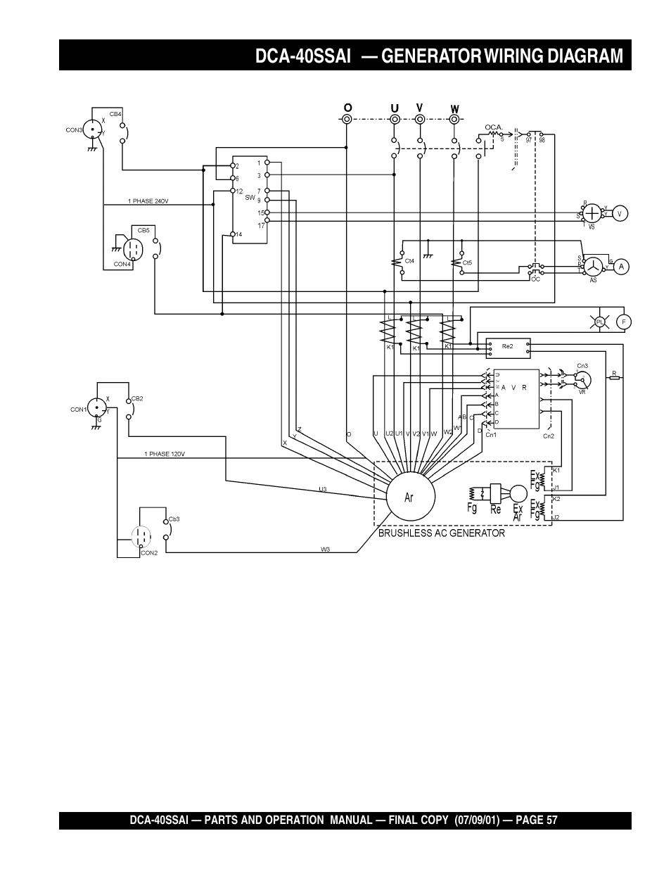 Dca-40ssai — generator wiring diagram | Multiquip MQ POWER WHISPERWATTTM GENERATOR DCA-40SSAI User Manual | Page 57 / 140