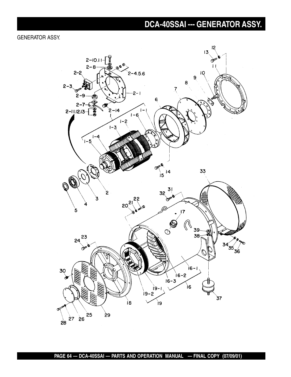 Dca-40ssai --- generator assy | Multiquip MQ POWER WHISPERWATTTM GENERATOR DCA-40SSAI User Manual | Page 64 / 140