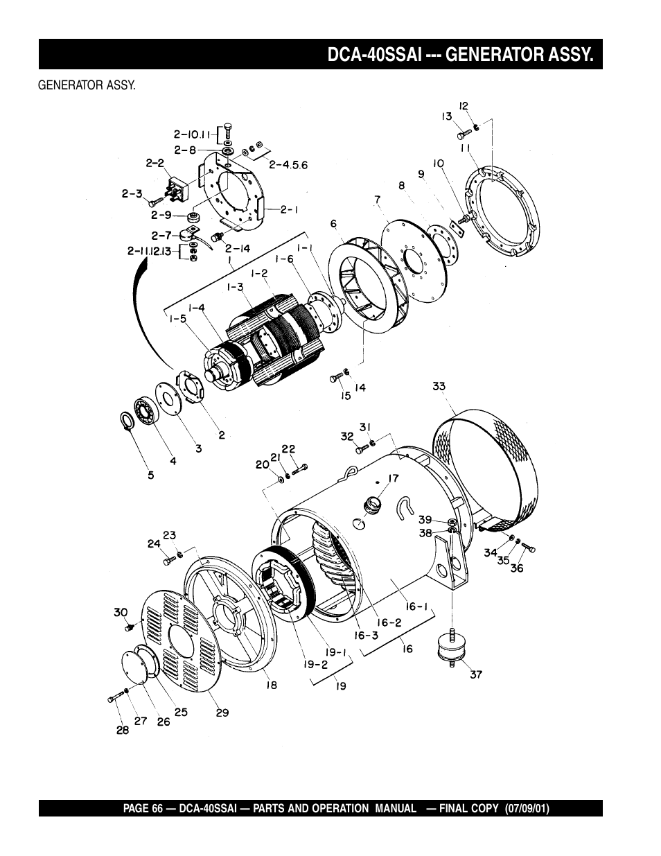 Dca-40ssai --- generator assy | Multiquip MQ POWER WHISPERWATTTM GENERATOR DCA-40SSAI User Manual | Page 66 / 140