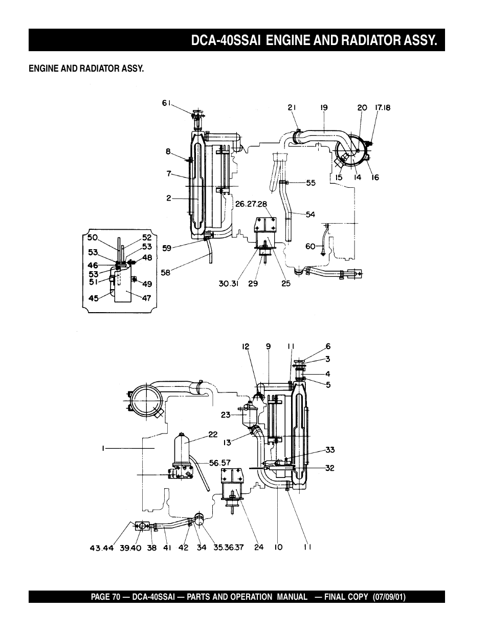 Dca-40ssai engine and radiator assy | Multiquip MQ POWER WHISPERWATTTM GENERATOR DCA-40SSAI User Manual | Page 70 / 140
