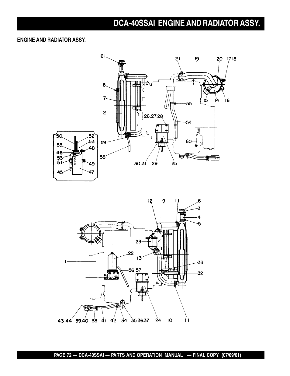 Dca-40ssai engine and radiator assy | Multiquip MQ POWER WHISPERWATTTM GENERATOR DCA-40SSAI User Manual | Page 72 / 140