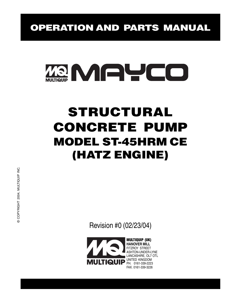 Multiquip Mayco Structural Concrete Pump ST-45HRM CE User Manual | 140 pages