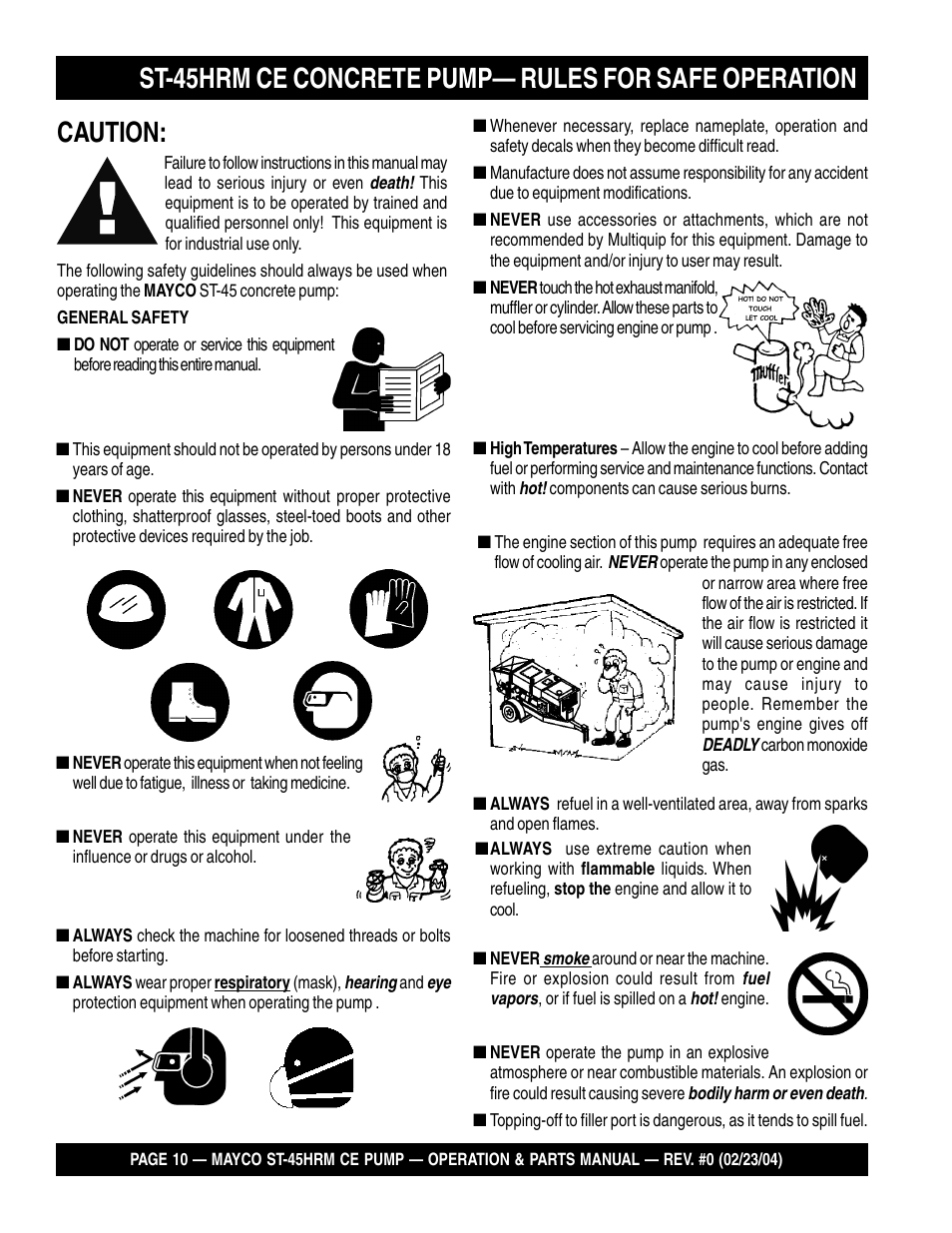 Caution | Multiquip Mayco Structural Concrete Pump ST-45HRM CE User Manual | Page 10 / 140