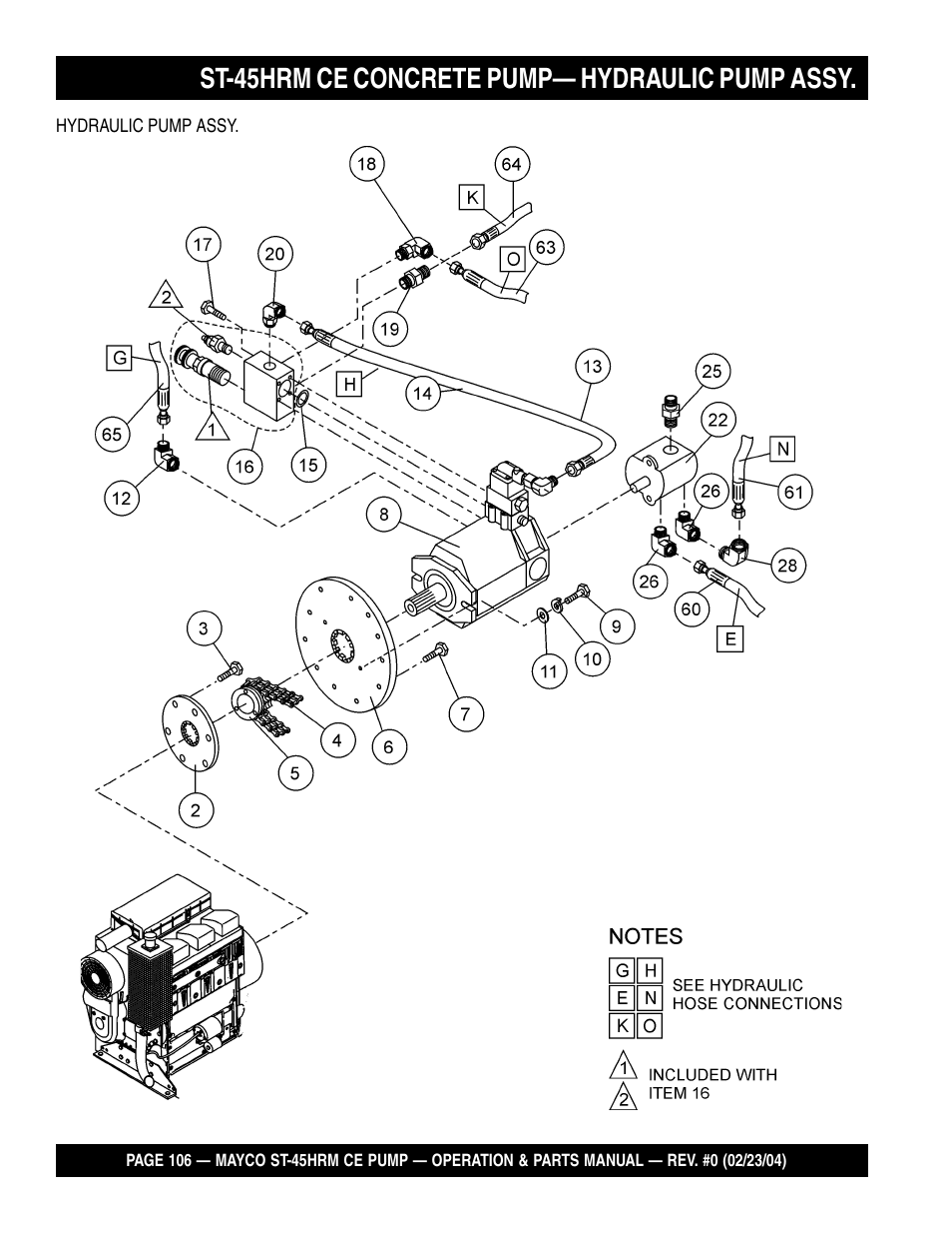 St-45hrm ce concrete pump— hydraulic pump assy | Multiquip Mayco Structural Concrete Pump ST-45HRM CE User Manual | Page 106 / 140