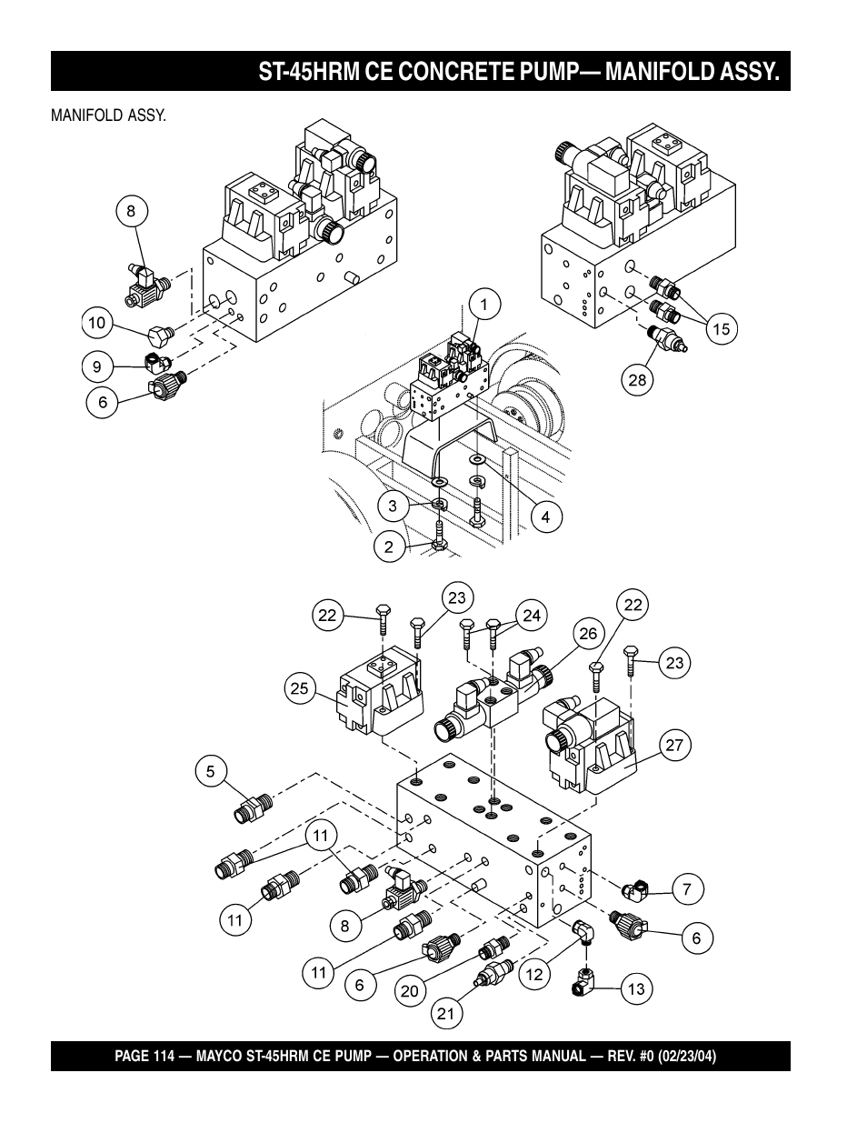 St-45hrm ce concrete pump— manifold assy | Multiquip Mayco Structural Concrete Pump ST-45HRM CE User Manual | Page 114 / 140
