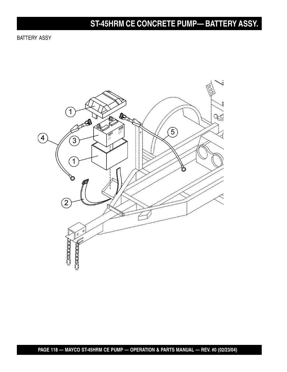 St-45hrm ce concrete pump— battery assy | Multiquip Mayco Structural Concrete Pump ST-45HRM CE User Manual | Page 118 / 140
