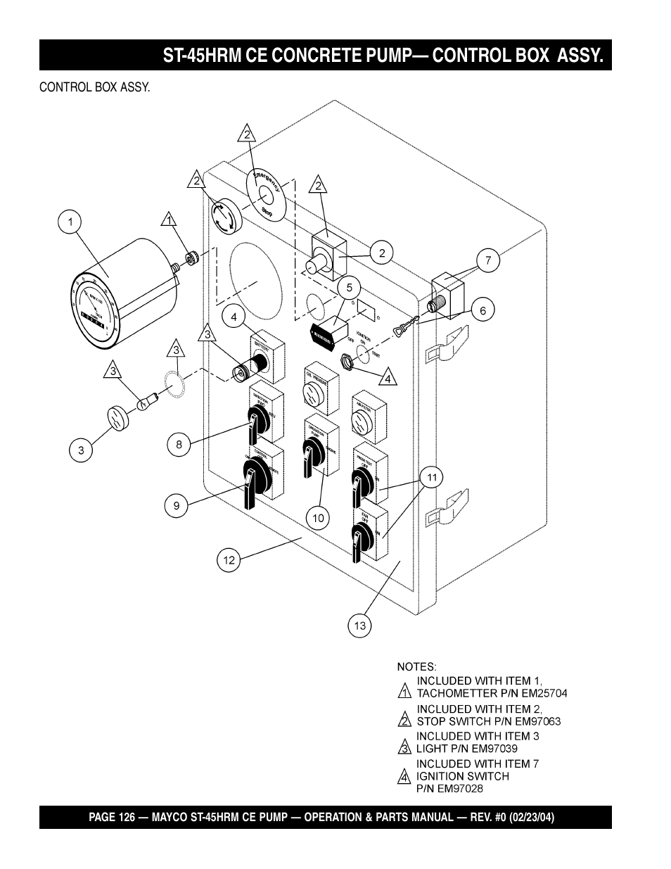 St-45hrm ce concrete pump— control box assy | Multiquip Mayco Structural Concrete Pump ST-45HRM CE User Manual | Page 126 / 140