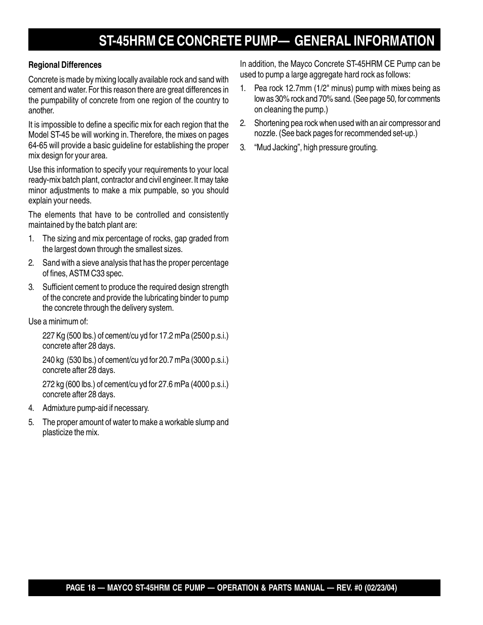 St-45hrm ce concrete pump— general information | Multiquip Mayco Structural Concrete Pump ST-45HRM CE User Manual | Page 18 / 140