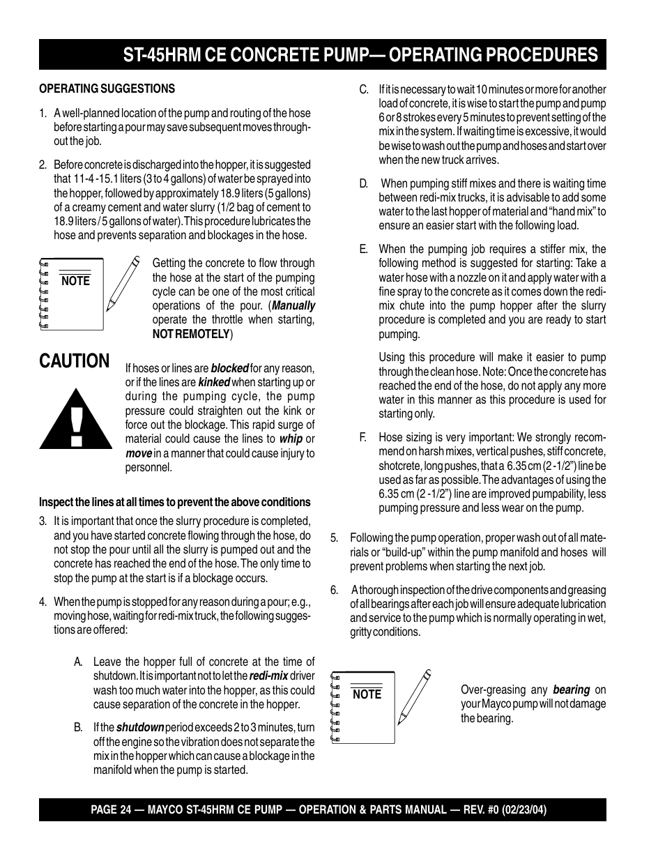 St-45hrm ce concrete pump— operating procedures, Caution | Multiquip Mayco Structural Concrete Pump ST-45HRM CE User Manual | Page 24 / 140