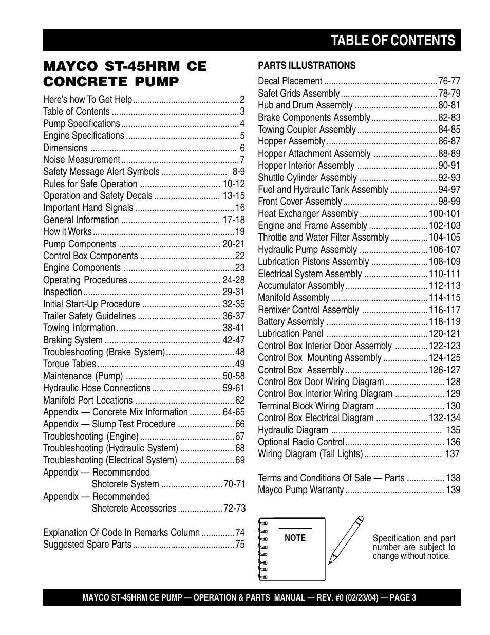 Multiquip Mayco Structural Concrete Pump ST-45HRM CE User Manual | Page 3 / 140
