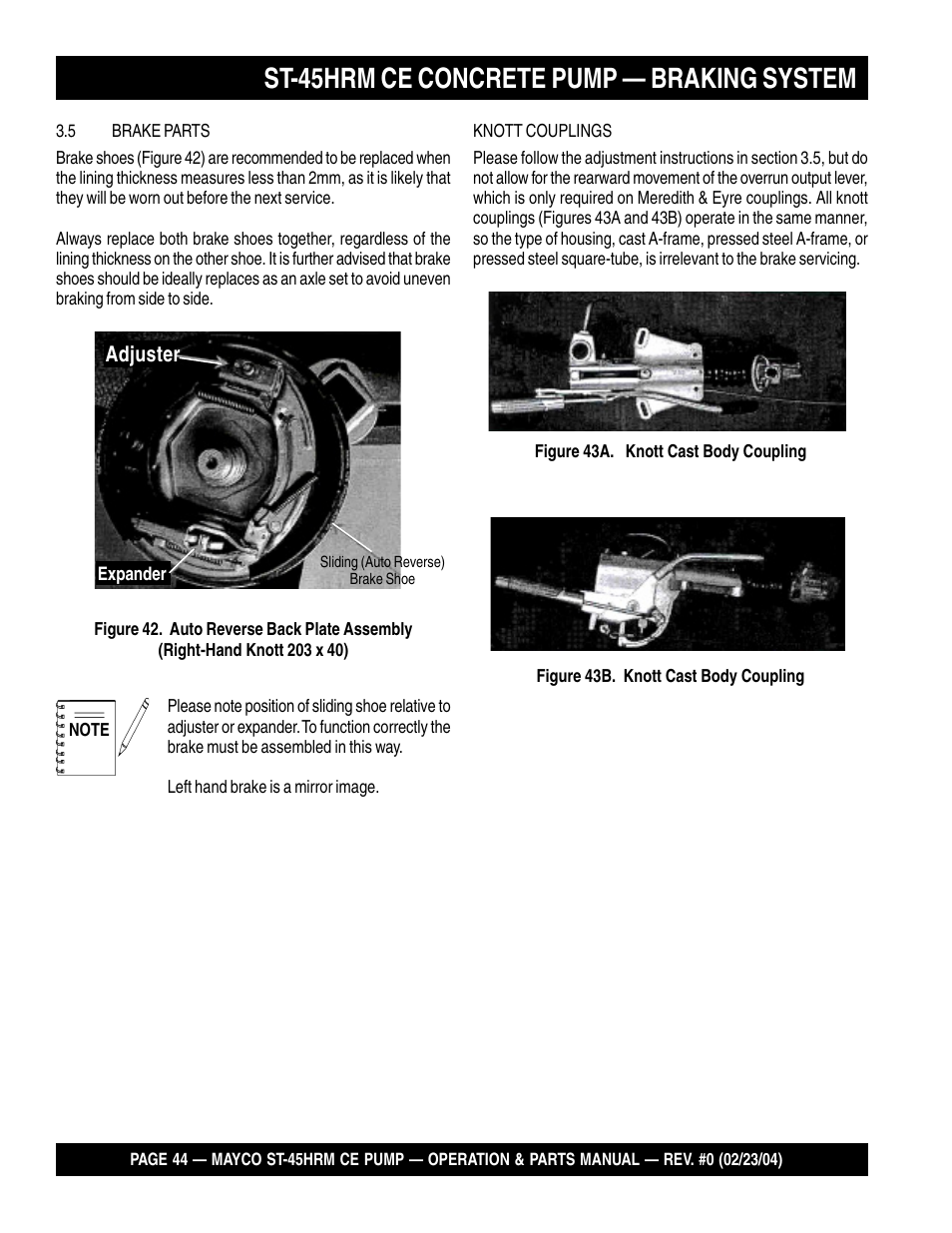 St-45hrm ce concrete pump — braking system | Multiquip Mayco Structural Concrete Pump ST-45HRM CE User Manual | Page 44 / 140