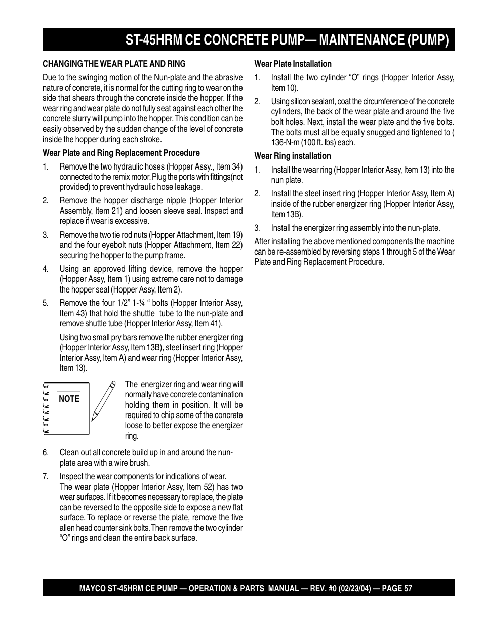 St-45hrm ce concrete pump— maintenance (pump) | Multiquip Mayco Structural Concrete Pump ST-45HRM CE User Manual | Page 57 / 140