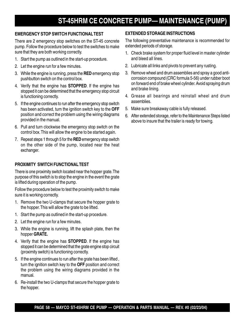 St-45hrm ce concrete pump— maintenance (pump) | Multiquip Mayco Structural Concrete Pump ST-45HRM CE User Manual | Page 58 / 140