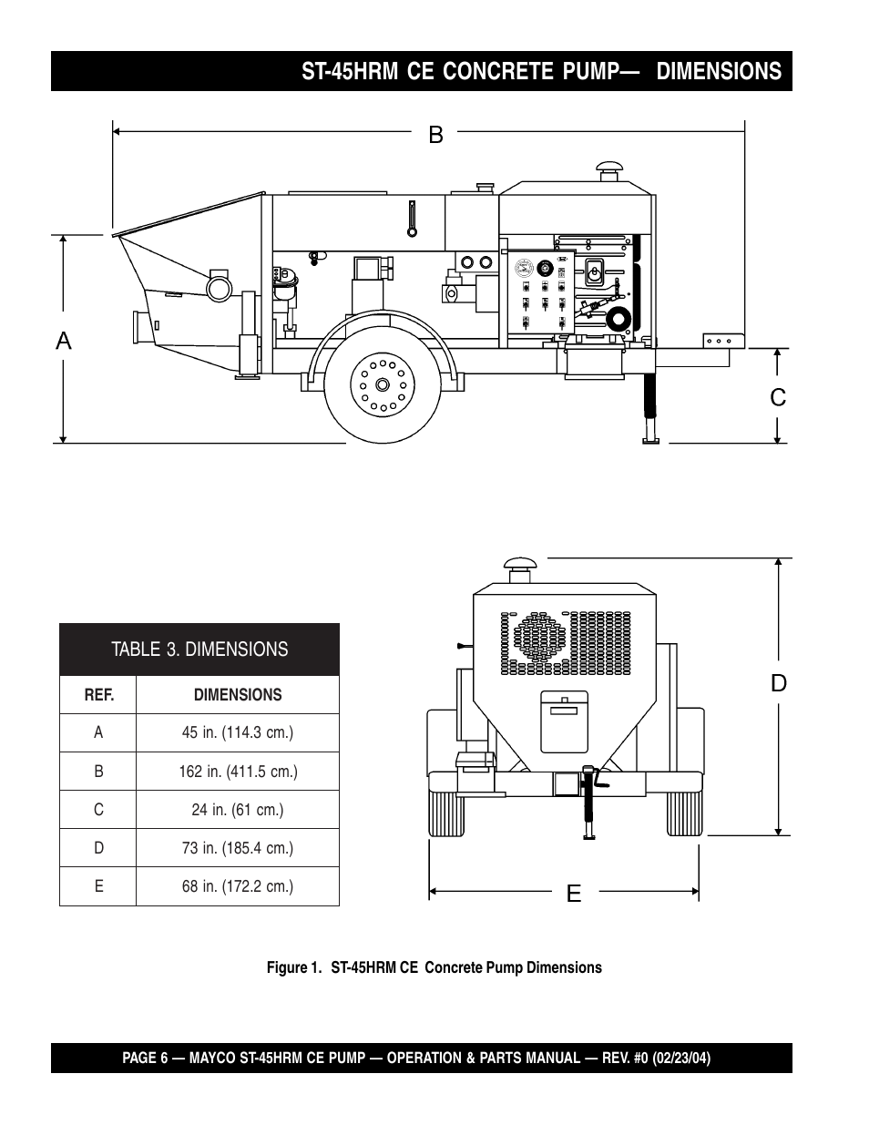 St-45hrm ce concrete pump— dimensions | Multiquip Mayco Structural Concrete Pump ST-45HRM CE User Manual | Page 6 / 140