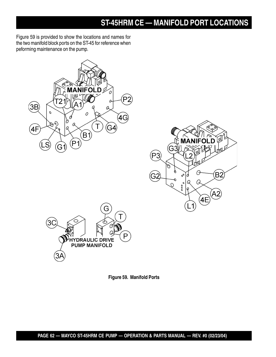 St-45hrm ce — manifold port locations | Multiquip Mayco Structural Concrete Pump ST-45HRM CE User Manual | Page 62 / 140