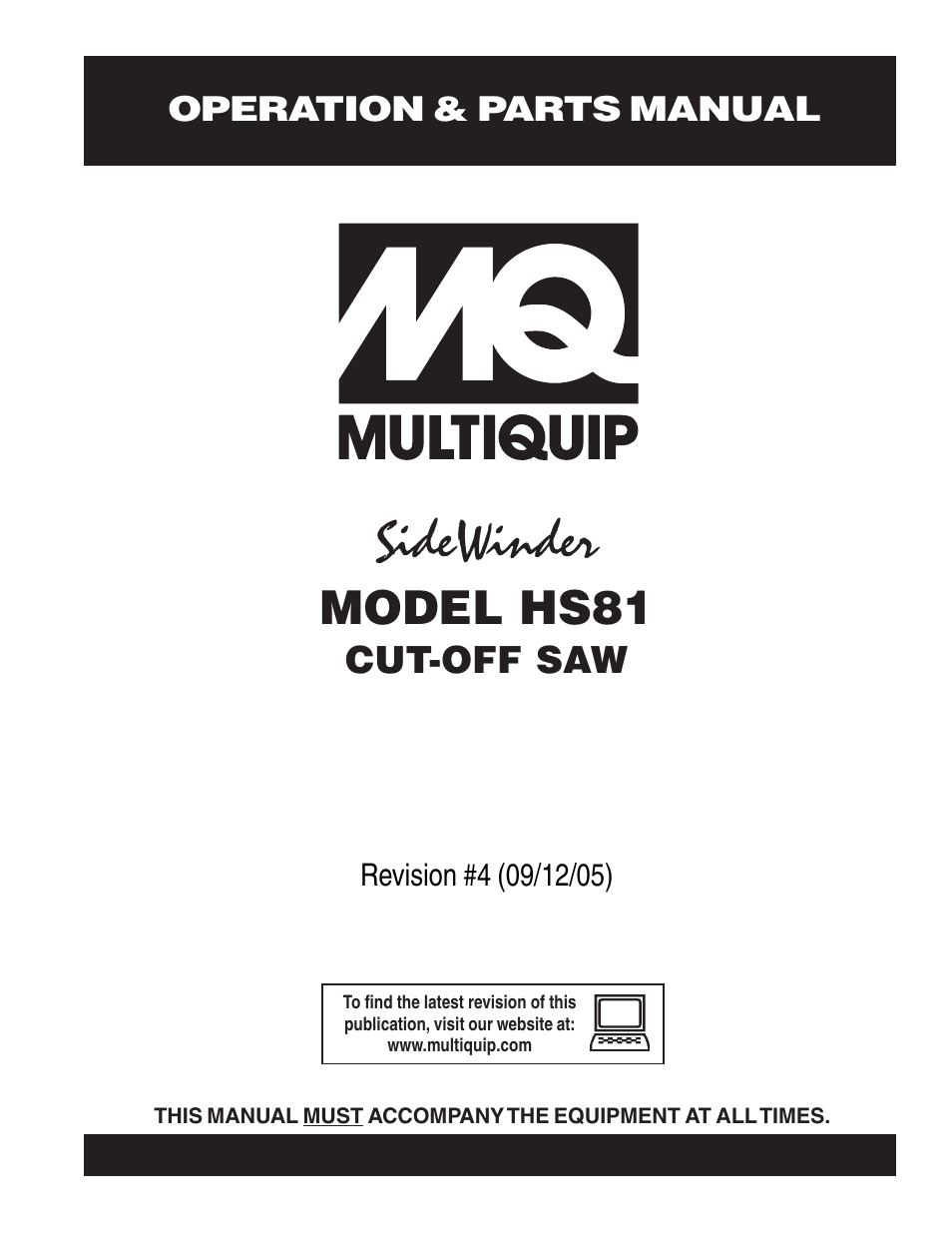 Multiquip SideWinder Cut-Off Saw HS81 User Manual | 68 pages